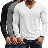 Riyiper 3 Pack Men's Long Sleeve T-Shirts V Neck Curved Hem Casual Raglan Shirts Stretch Lounge Basic Fall Plain Layer Tops