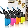 SAMNIU Pack of 4 Torch Lighter, Mini Jet Flame Butane Lighters, Multi-Purpose, 45° Rotatable for Campfires, Candle, Fireplaces, Christmas Party Favors (Gas not Included)