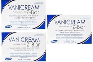 Vanicream Z-Bar Medicated Cleansing Bar, Pyrithione Zinc 2% for Seborrheic Dermatitis & Dandruff, Soap-Free, Gluten-Free, 3.5 oz (Pack of 3)