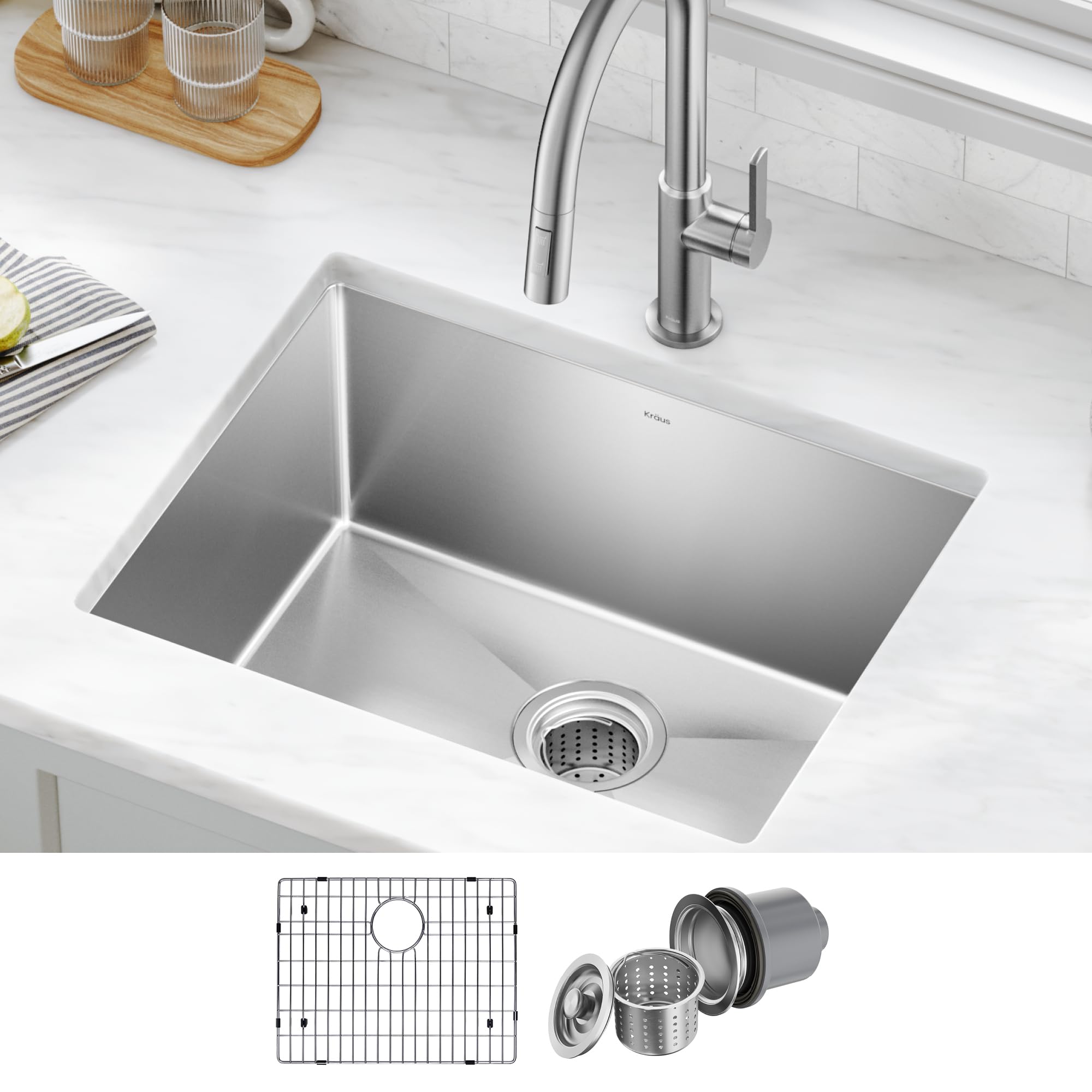 KRAUS Standard PRO 23-Inch 16 Gauge Undermount Single Bowl Stainless Steel Kitchen Sink, KHU101-23