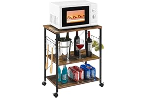 Mr IRONSTONE Microwave Cart 23.7'' for Small Space, 3-Tier Microwave Stand Coffee Cart Rolling Kitchen Utility cart on Wheels, Rustic Brown