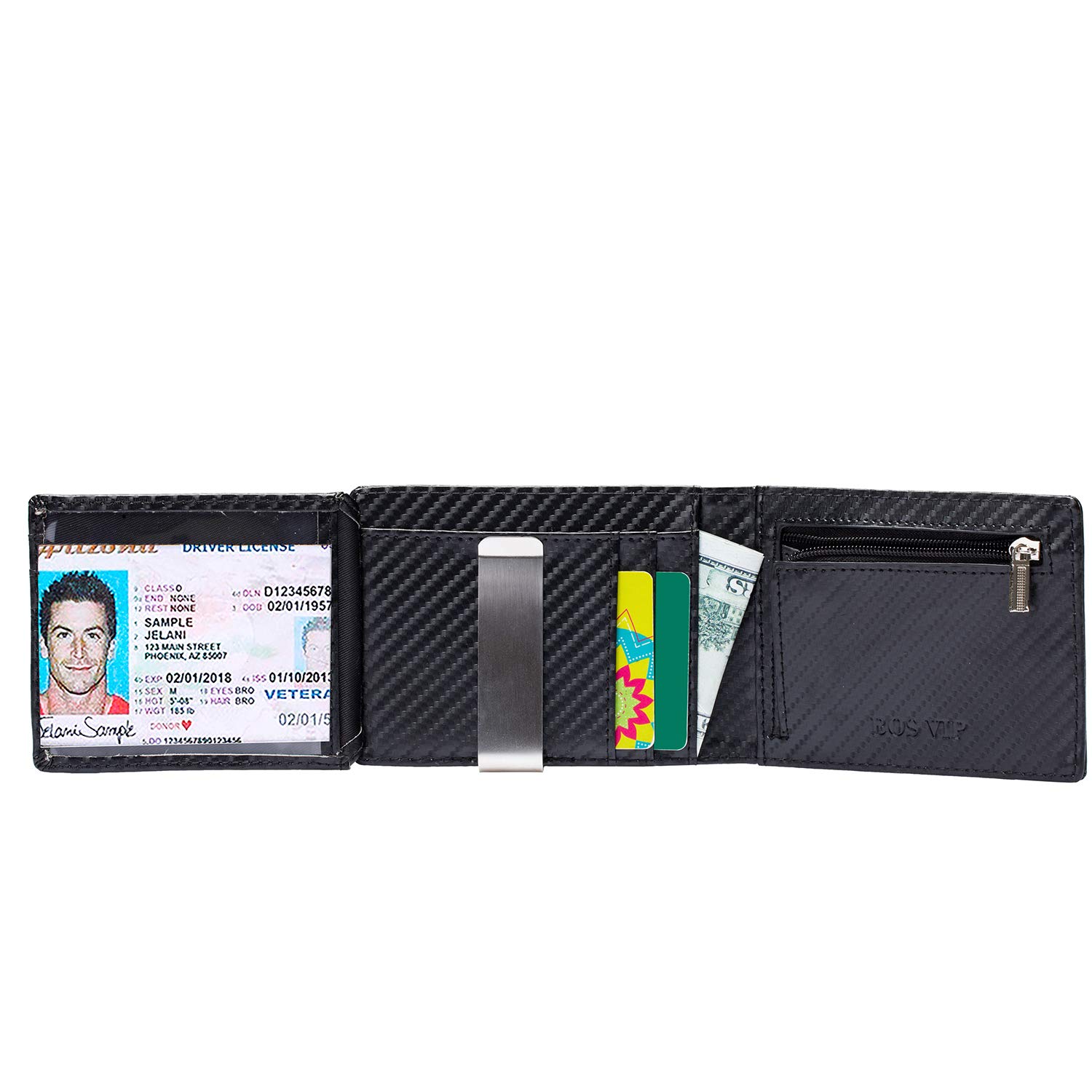 BOS VIP Women Mens Slim Money Clip Durable Leather Wallets Minimalist RFID Blocking Front Pocket Card Holder Black I