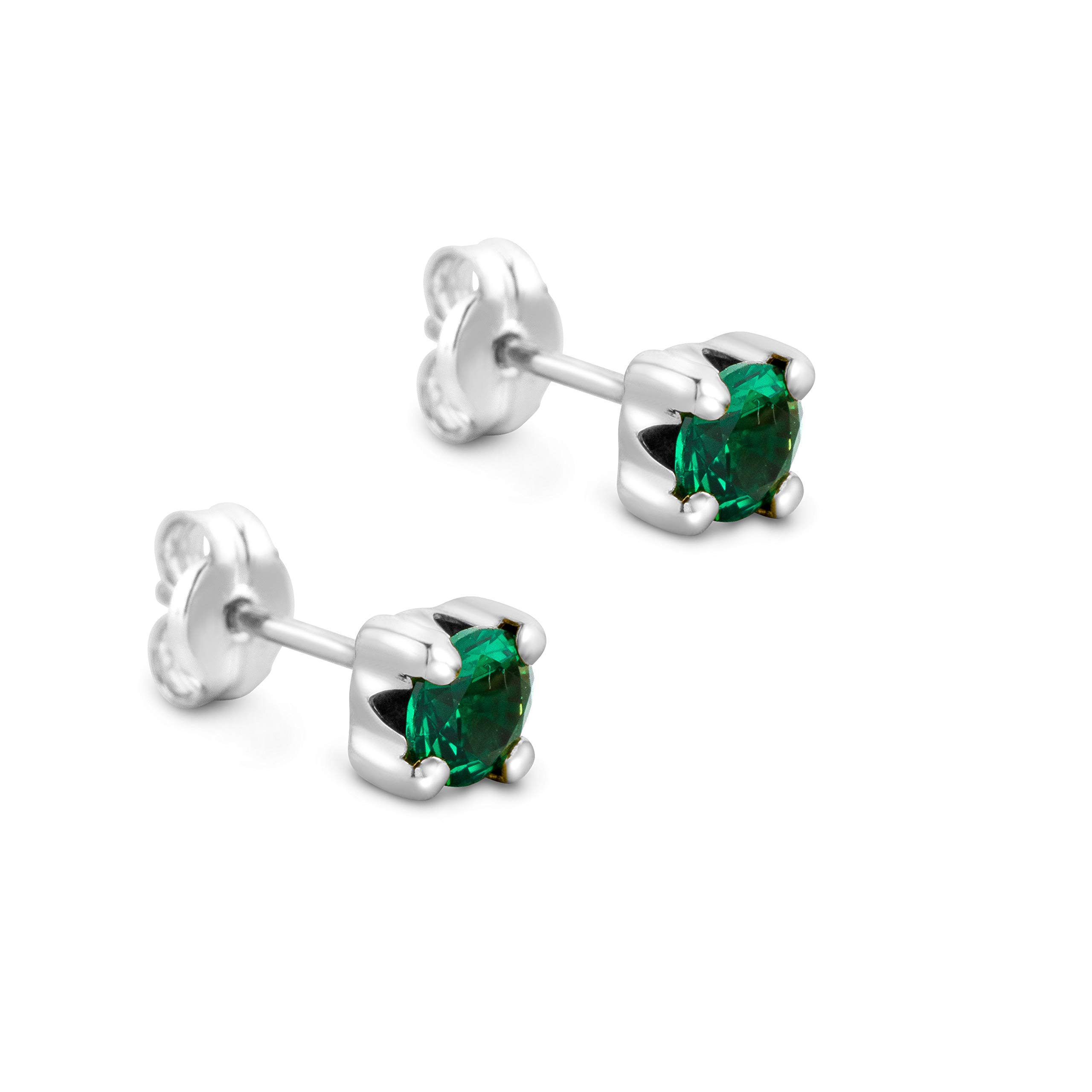 Orovi Square-Shaped White Gold Earrings for Women with Emeralds in 9 Carat Gold, Hypoallergenic Earrings - Handmade studs with jewellery box