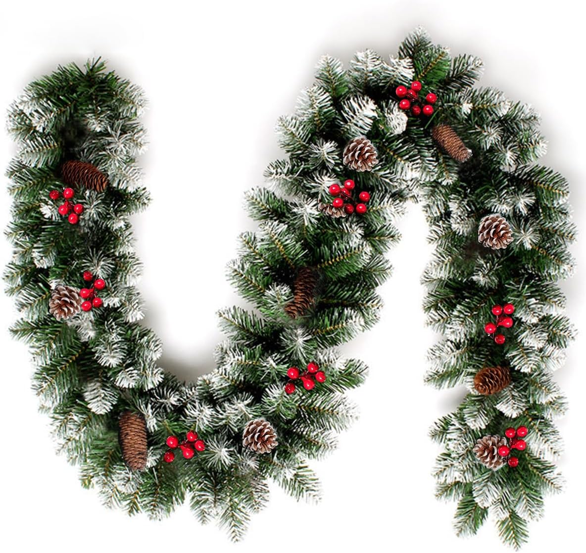 Wreaths, Garlands & Swags - STRPRETTY BASIC 9 FT Christmas Garland, Artificial Xmas Garland Indoor Outdoor Non-Lit Pine Garland with Pine Cones Red Berries for Christmas Holiday Mantle Wreath Wedding Party