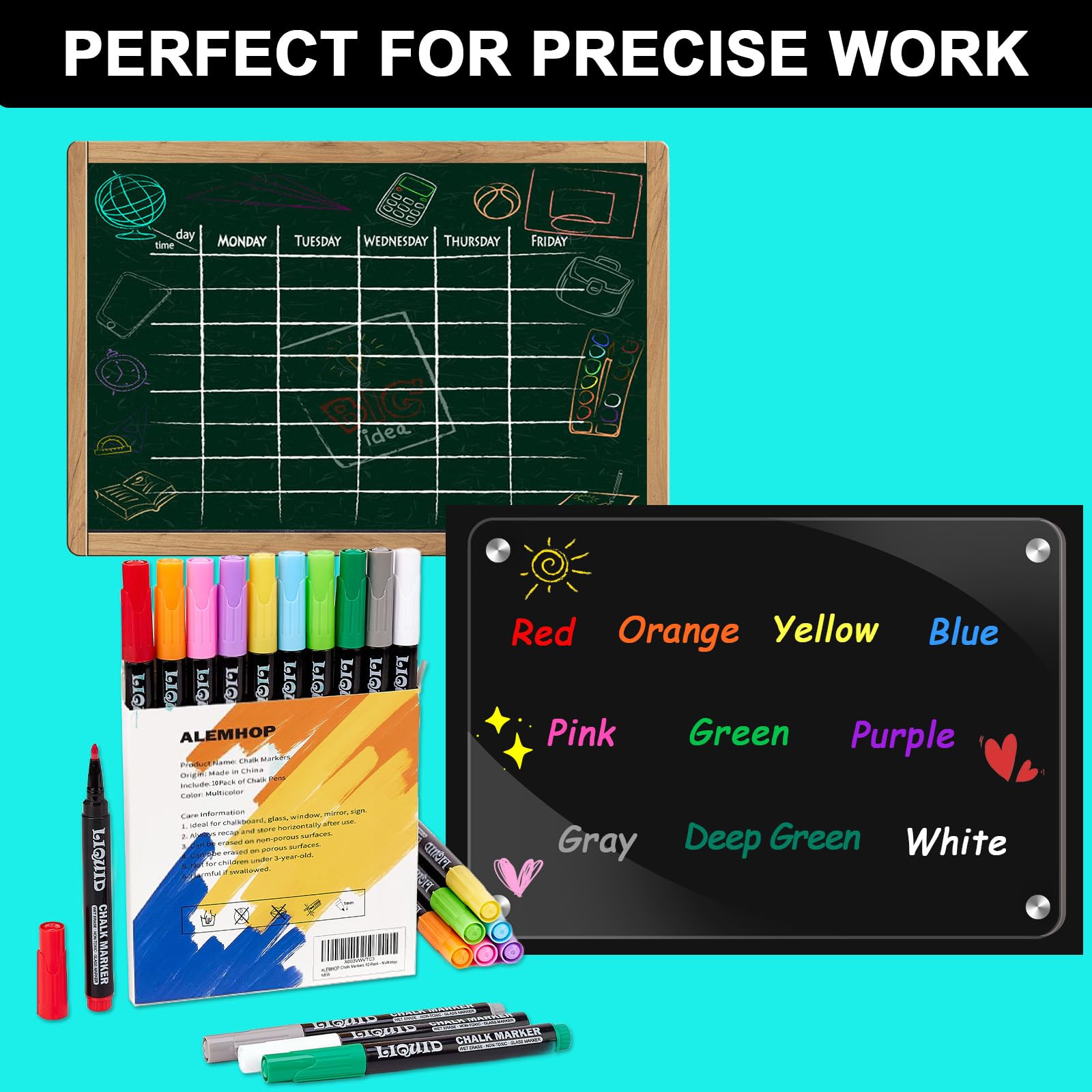 Chalk Markers Fine Tip - 10 Pack Chalkboad Marker - Liquid Chalk Pen Erasable - Chalk Marker for Blackboard Chalk Board First Day of School Board - Window Markers Auto Car Paint Pen