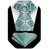 HISDERN Plaid Checkered Tie Handkerchief Woven Classic Formal Men's Necktie & Pocket Square Set