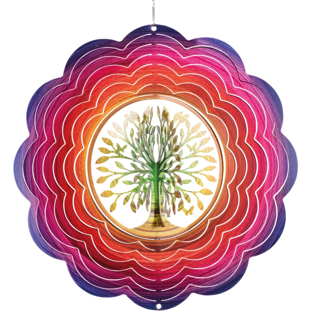 CIM Metal Wind Spinner - Rainbow 3D Tree - 250mm - easily spinning wind mobile with brilliant colours - including suspension - attractive room, window and garden decoration