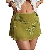 SweatyRocks Women's Sequin Mini Skirt Y2K Sparkly Beaded Floral Embroidery Skirts Green XXL