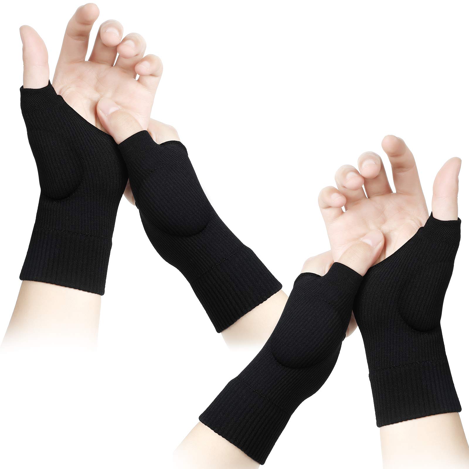 Nuanchu 2 Pairs Wrist and Thumb Support Braces Compression Gloves Breathable Wrist Supports with Gel Thumb Pads for Women Man(M,Black)