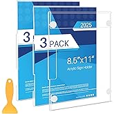 DECOHOBO Acrylic Sign Holder 8.5x11 Wall Mount with Strong Adhesive Tape, No Drilling Vertical & Horizontal Clear Plastic Frame for Office Home Store, Damage-Free Installation (3 Pack)