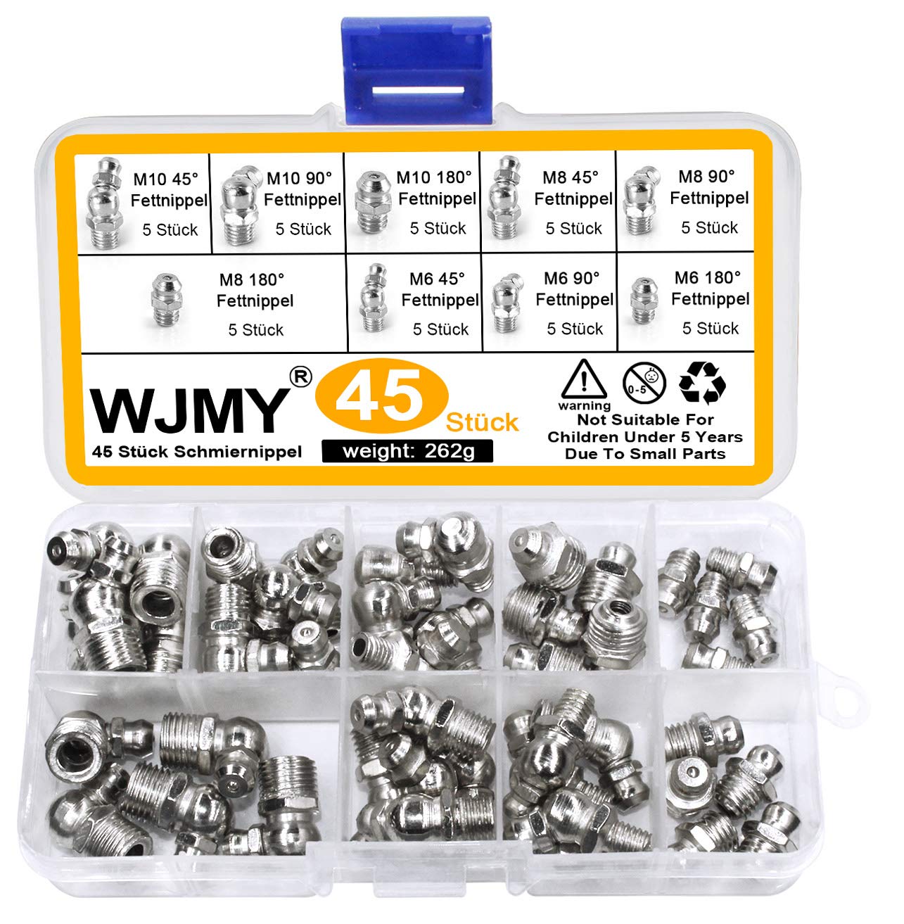 Grease Gun Nipple Fitting Assortment Grease Nipple Kits for Grease Guns for Hot Air Guns（45pcs）