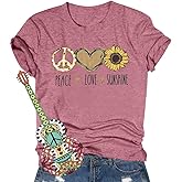 Peace Love 60s 70s Shirt Women Sunflower Graphic Shirt Hippie Lover Gifts T-Shirt Groovy Short Sleeve Tees Tops