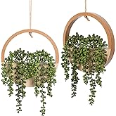 Hobyhoon 2 Pack Fake Plants, Large Artificial Hanging Plants Hanging Planter Fake Succulents Artificial String of Pearls with Pot and Lanyard for Living Room Bathroom Home Office Wall Decoration