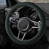 SthExtra Suede Steering Wheel Cover with Upgraded Silicone Inner Ring, Breathable, Anti-Slip, Leather Universal 14.5 to 15 Inch Steering Wheel Cover (Green with Handwoven Craft)