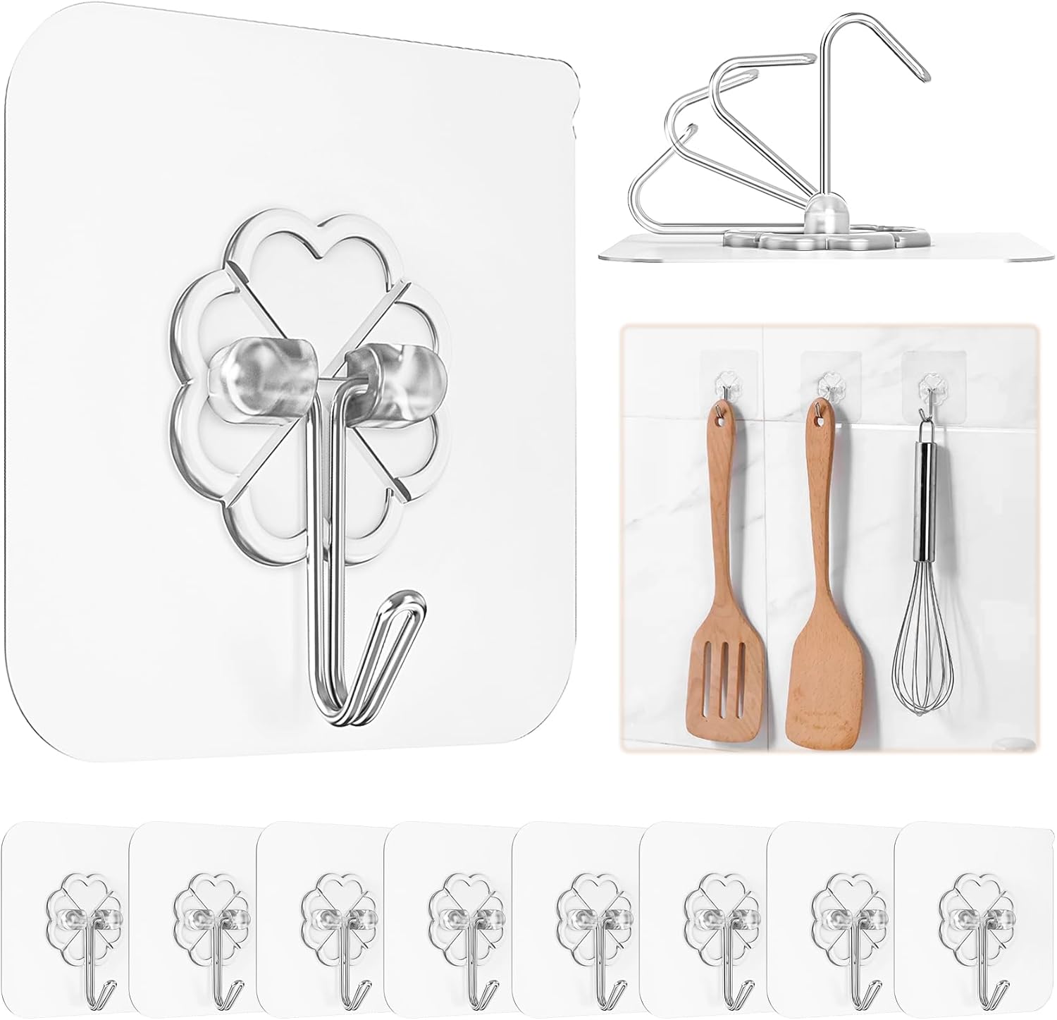 Wreath Hangers - Laptoper Wreath Hanger, Adhesive Hooks for Hanging, Waterproof Transparent Hooks, Non-Tracking Self-Adhesive Hooks for Tools, Clothes and Towels