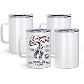 AGH 16oz Sublimation Mugs with Handle, 304 Stainless Steel Sublimation Coffee Mug with Splash-proof Lid, Vacuum Insulated Travel Beer Tea Mug Compatible with Cricut Mug Press, 4 Pack