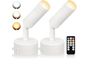 URTOM Dimmable LED Spot Lights Indoor, Remote Controlled with Timer, 3W Plug-in Up Lights, 3000K/4000K/5000K Uplighting Indoor Spotlight for Accent Lighting Plants or Artwork, 2 Pack