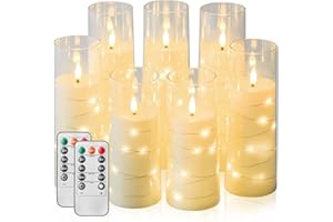 Liomus Flickering Flameless Candles, LED Pillar Canldes with String Light,Battery Operated Remote Control Timer Flameless Can
