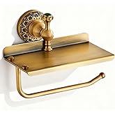 Toilet Paper Holder, NEWRAIN Vintage Bathroom Toilet Paper Roll Holder with Shelf, Solid Brass RV Tissue Roll Holder Wall Mou