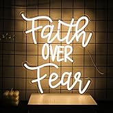 Faith Over Fear Neon Sign Jesus Neon Light Christian LED Signs for Wall Dimmable Warm White Letters Neon Lights Signs for Bedroom Man Cave Classroom Church Decor Christian Religious Sayings