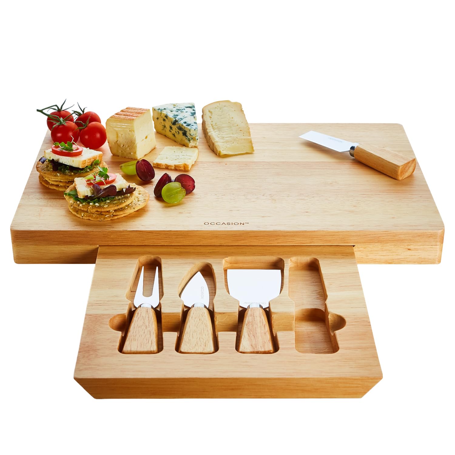 Occassion Cheese Board and Knife Gift Set with slide out storage - Colour Boxed