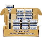 7-Blade Razor for Men, Men's Manual Refill Cartridges Razors Kit, Dual Lubrication Precision Beard Trimmer, Safety Men's Shaving Essentials Kit for Smooth and Comfortable Shave (1 Razor + 15 Blade)