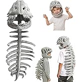 KXGWW Dinosaur Skeleton Costume,3D Dinosaur Skeleton Mask&Plush Spine Wearable Costume for Halloween,Cosplay & Dress-Up Play