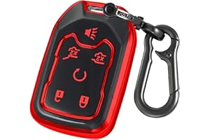 Kirsnda for Chevrolet Key Fob Cover with keychian,TPU Protection Key Case Compatible with GMC Silverado Suburban Tahoe Acadia Sierra Terrain Yukon (Red, 6 Button)