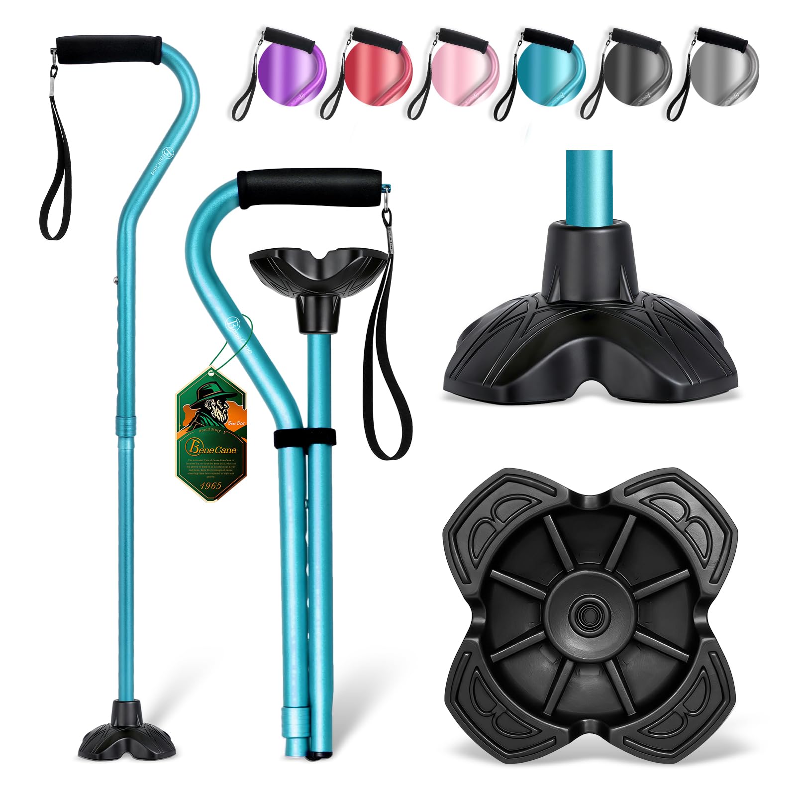 BeneCane Walking Cane Adjustable Cane with Offset Soft Cushioned Handle for Men & Women Lightweight Comfortable Stability Base Mobility Aid for Men Women and Seniors