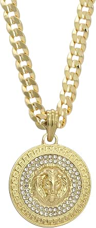 Mens 14k Gold Plated Cz LION MEDALLION 