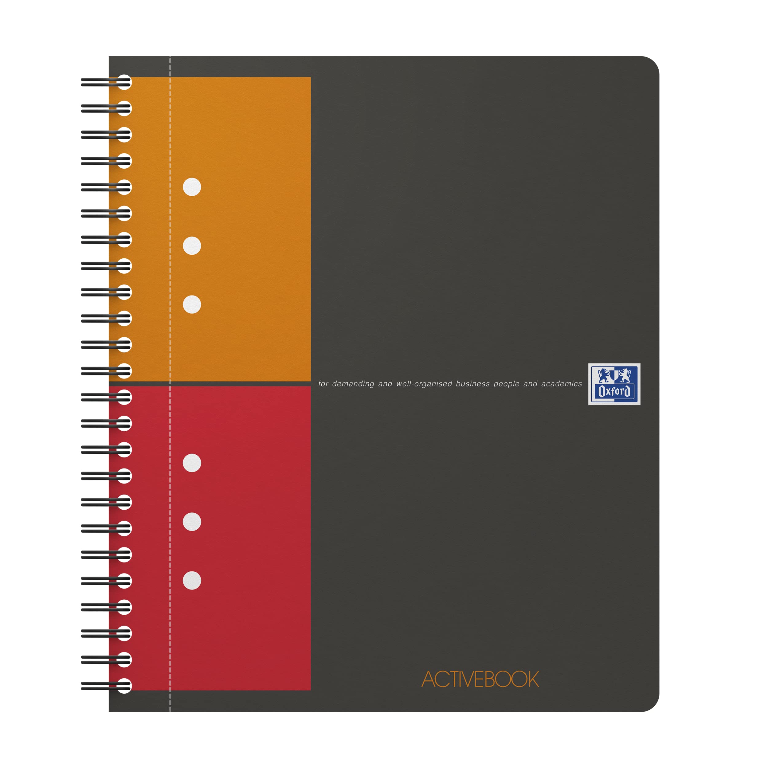 OXFORD 100102880 Activebook International A5 + checkered 10-hole perforated with offset tab and document pocket gray Spiral Notebook Collegeblock - clever organization for managers and executives