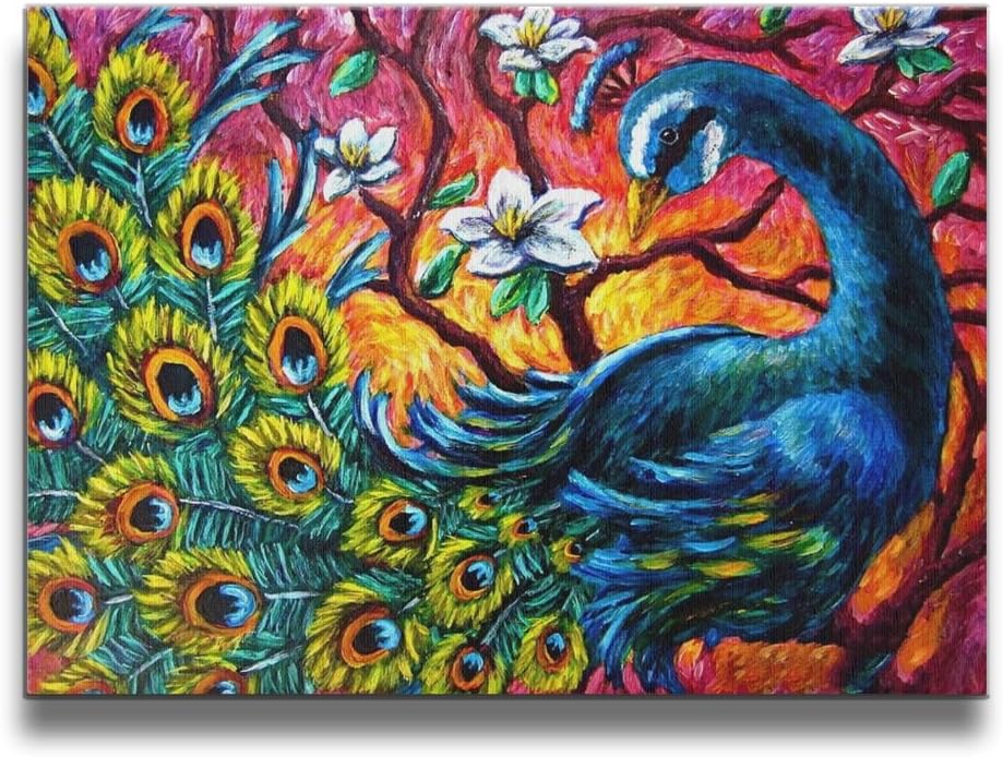 Kalang Design Borderless Frame Pictures Luminous Peacock 16*20 inch Solid Wood