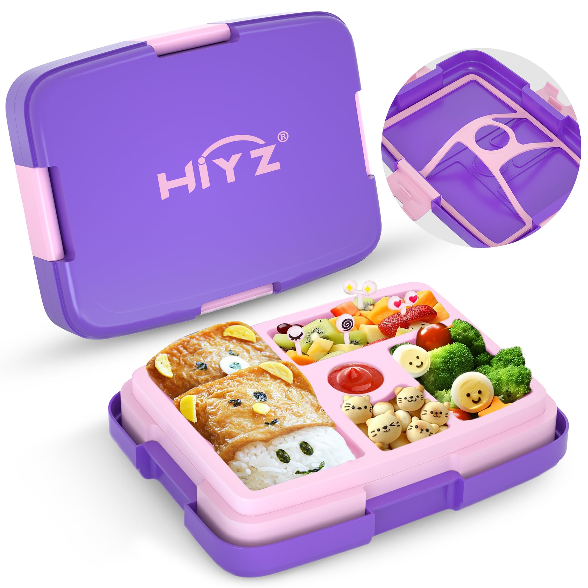 Photo 1 of HiYZ Bento Box for Kids, kids lunch box with 5-Compartment, Kids bento Lunch Box for ages 3-7, Leak-Proof, Durable, lunch box containers for Kid Back to School Meals