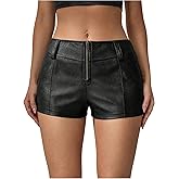 Floerns Women's Y2k Mini Shorts Zip Up Low Waist PU Leather Music Festival Hot Pants