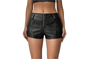 GORGLITTER Women's Leather Shorts Fall Going Out Micro Mini Shorts Low Rise Y2k Hot Pants