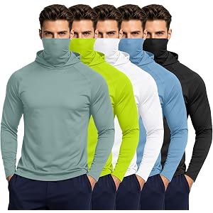 HovSiyla Mens Fishing Hoodie UV Sun Protection Shirts UPF Rash Guard Long Sleeve Shirts Hiking Performance Mesh Face Mask Top