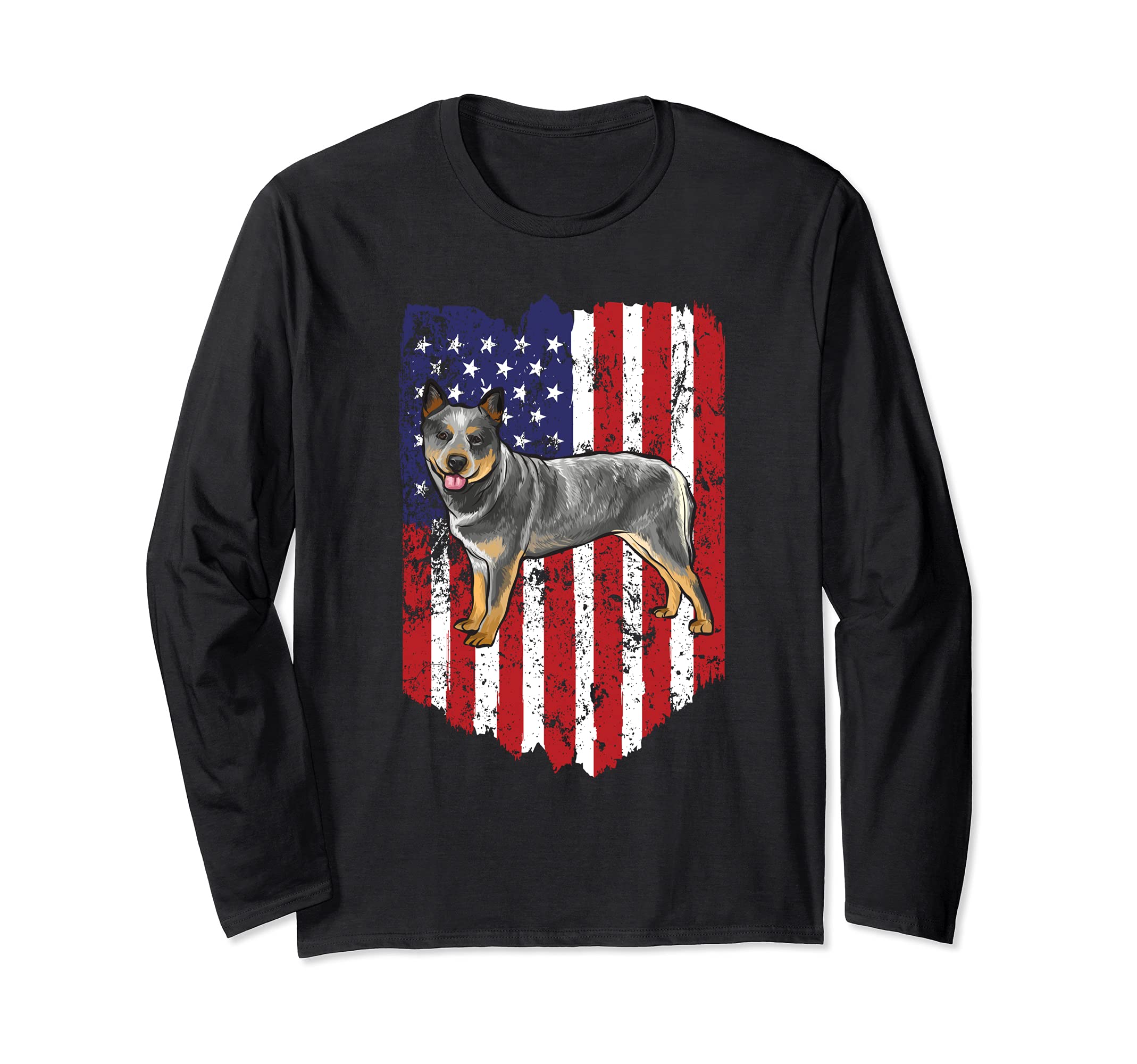 American Flag Australian Cattle Dog 4th Of July USA Long Sleeve T-Shirt