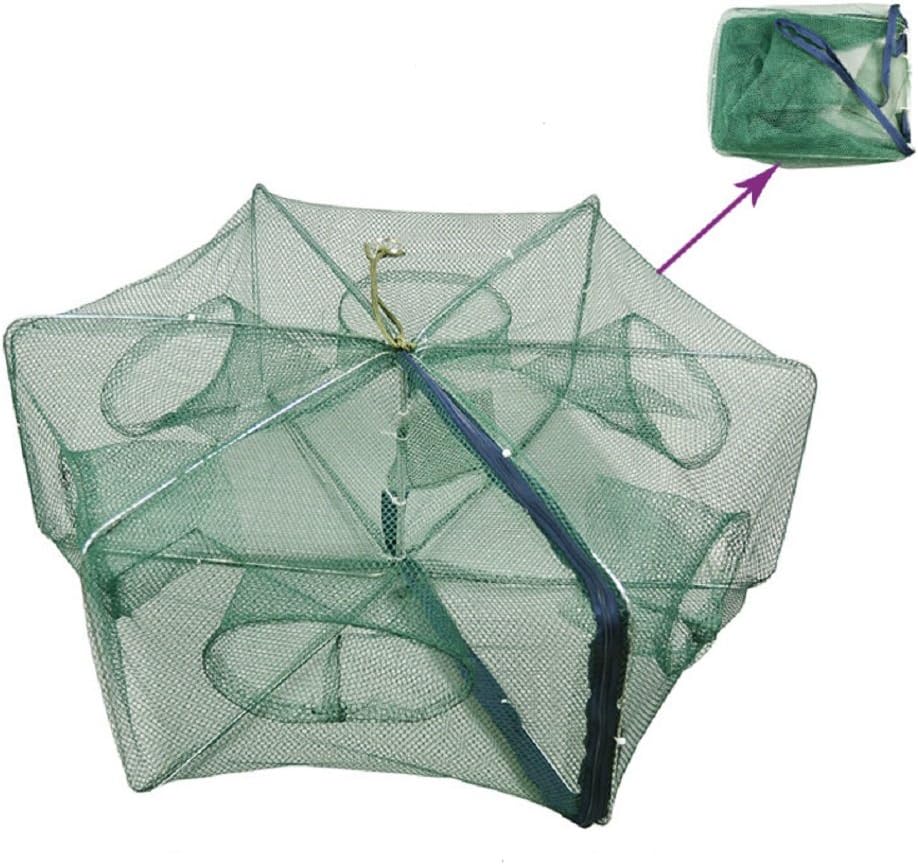 Portable Folded Fishing Net Fish Shrimp Minnow Crayfish Crab Baits Cast Mesh Trap automatic, Easy Use Hexagon 6 Hole Cage Crab Fish Minnow Crawdad Shrimp (Foldable 3060cm)