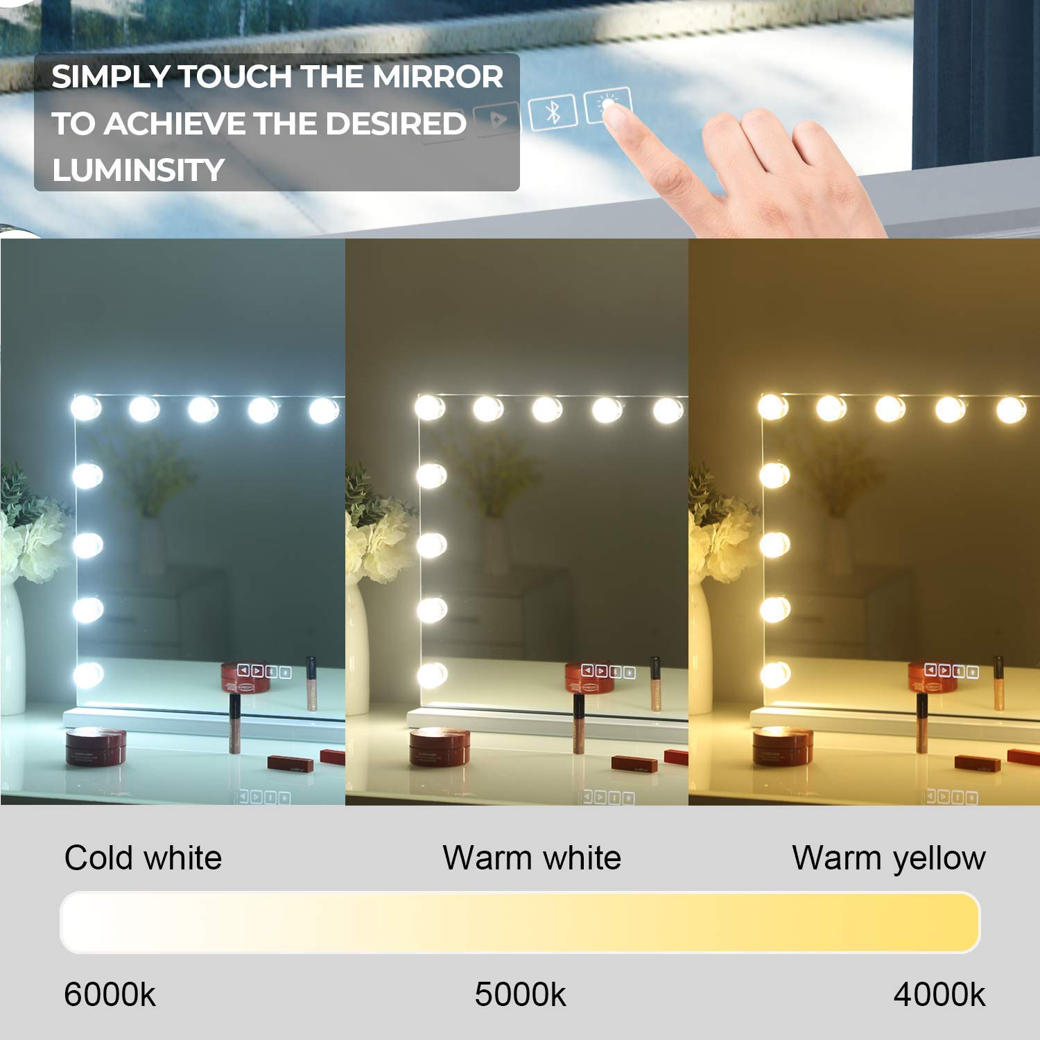 (Similarly)HANSONG Large Vanity Makeup Mirror with Lights,Bluetooth