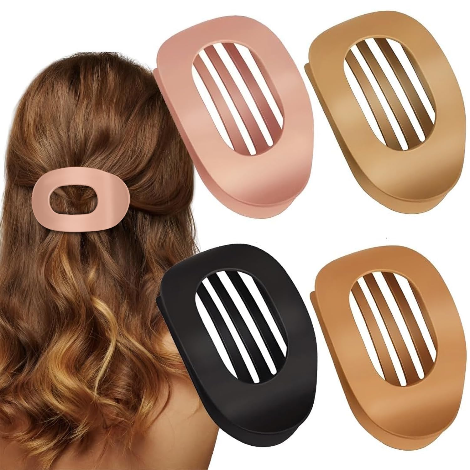 VivaSmile 4 PCS Flat Hair Clips for Women, Curved Design Duckbill Hair Clips for Lying, Driving - Matte Strong Hold Hair Claw Clips for Thin, Thick Hair, Hair Accessories for Women and Girls (Dark)