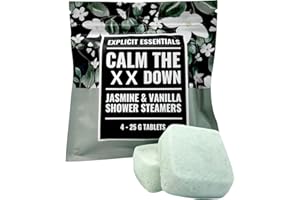 Explicit Essentials Calm The F Down Shower Steamers | Jasmine Vanilla Aromatherapy Shower Steamers for Relaxation & Stress Relief | Spa Shower Gift for Self-Care, Birthdays & Holidays