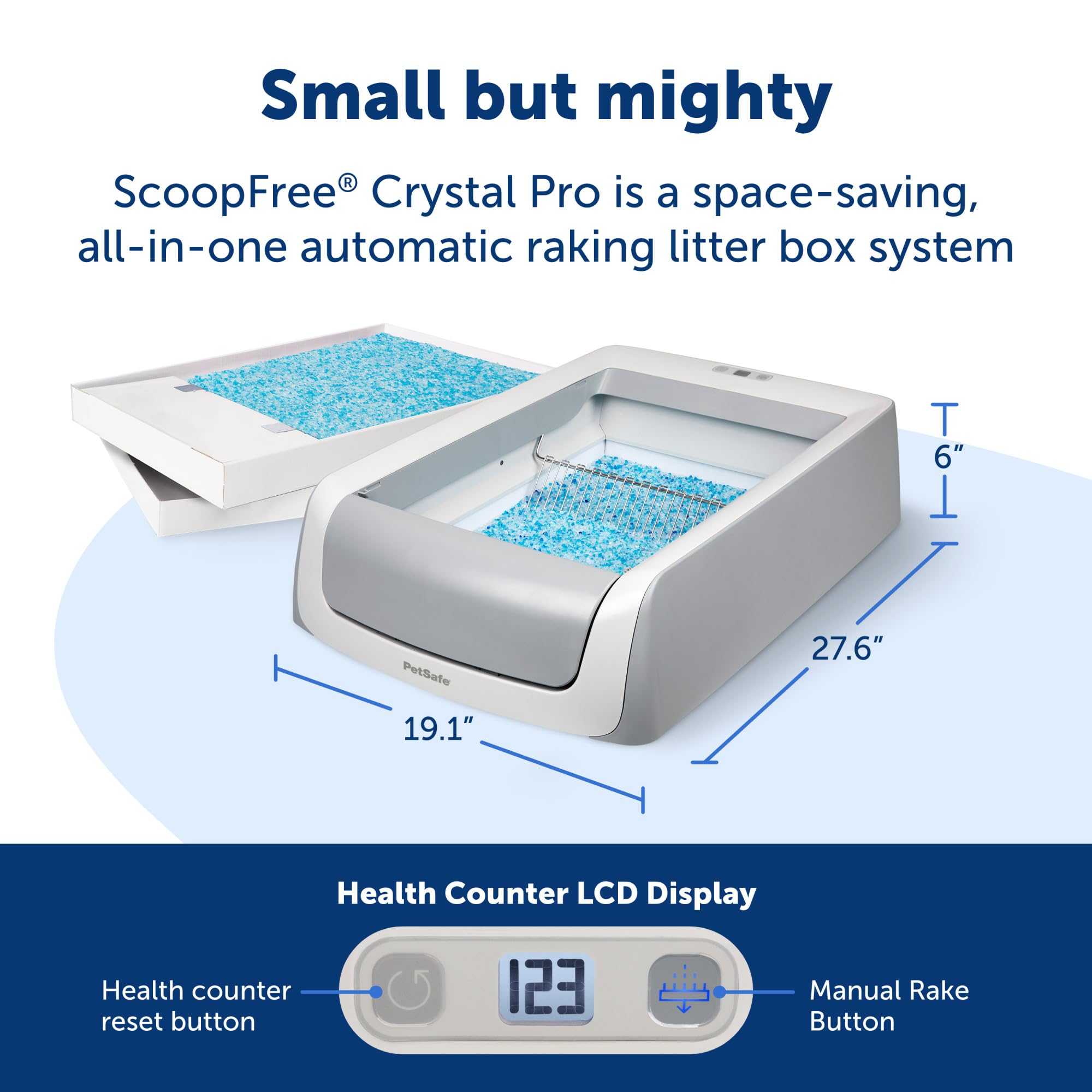 PetSafe ScoopFree Crystal Pro Self-Cleaning Automatic Litter Box - Uncovered Motion-Sensing Cat Box with Integrated Health Counter - Includes 1 Disposable Crystal Litter Tray