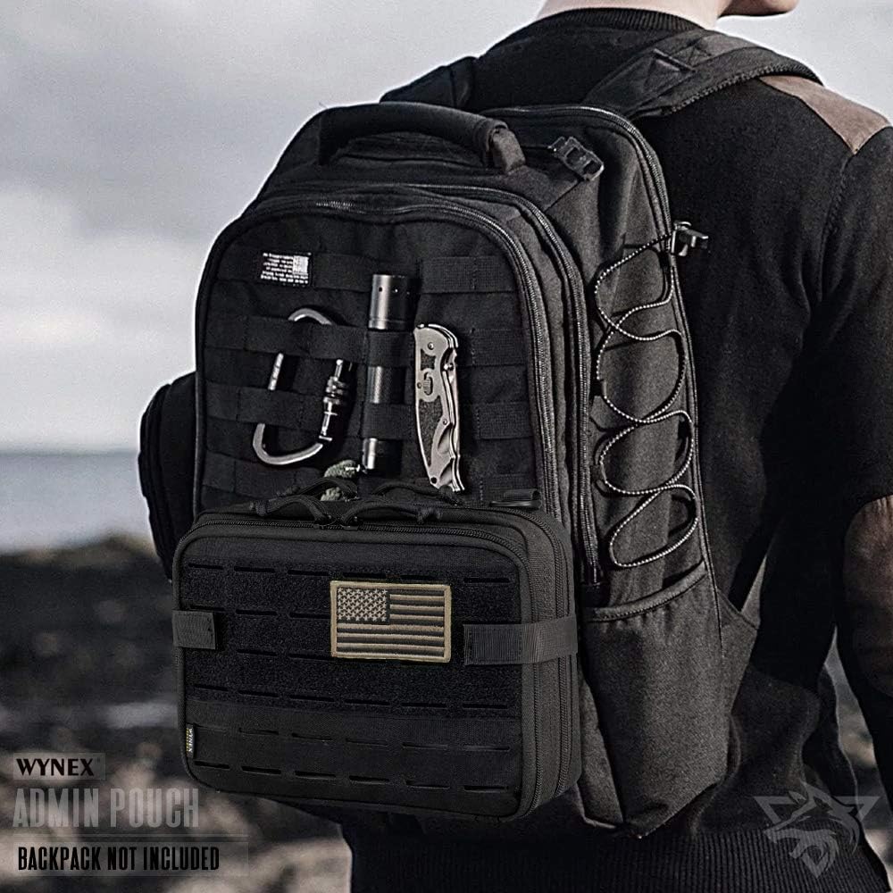 WYNEX Tactical Molle Admin Pouch of Laser Cut Design, Utility Pouches Molle Attachment Military Medical EMT Organizer with Map Pocket EDC EMT Pack IFAK Tool Holder Universal U.S.A Patch Included : Sports & Outdoors