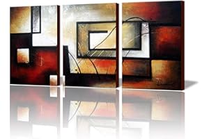 ARTLAND Modern 100% Hand Painted Abstract Oil Painting on Canvas The Maze Of Memory 3-Piece Gallery-Wrapped Framed Wall Art Ready to Hang for Living Room for Wall Decor Home Decoration 36x72inches