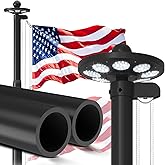 Lezbanz Upgraded 10 Gauge 25FT Heavy Duty Flag Pole Kit with 136 LED Solar Light, Extra Thick Flagpole for Outside House in Ground, Bottom 3 mm Thick & Width 3.74 in, 120MPH Wind Rated