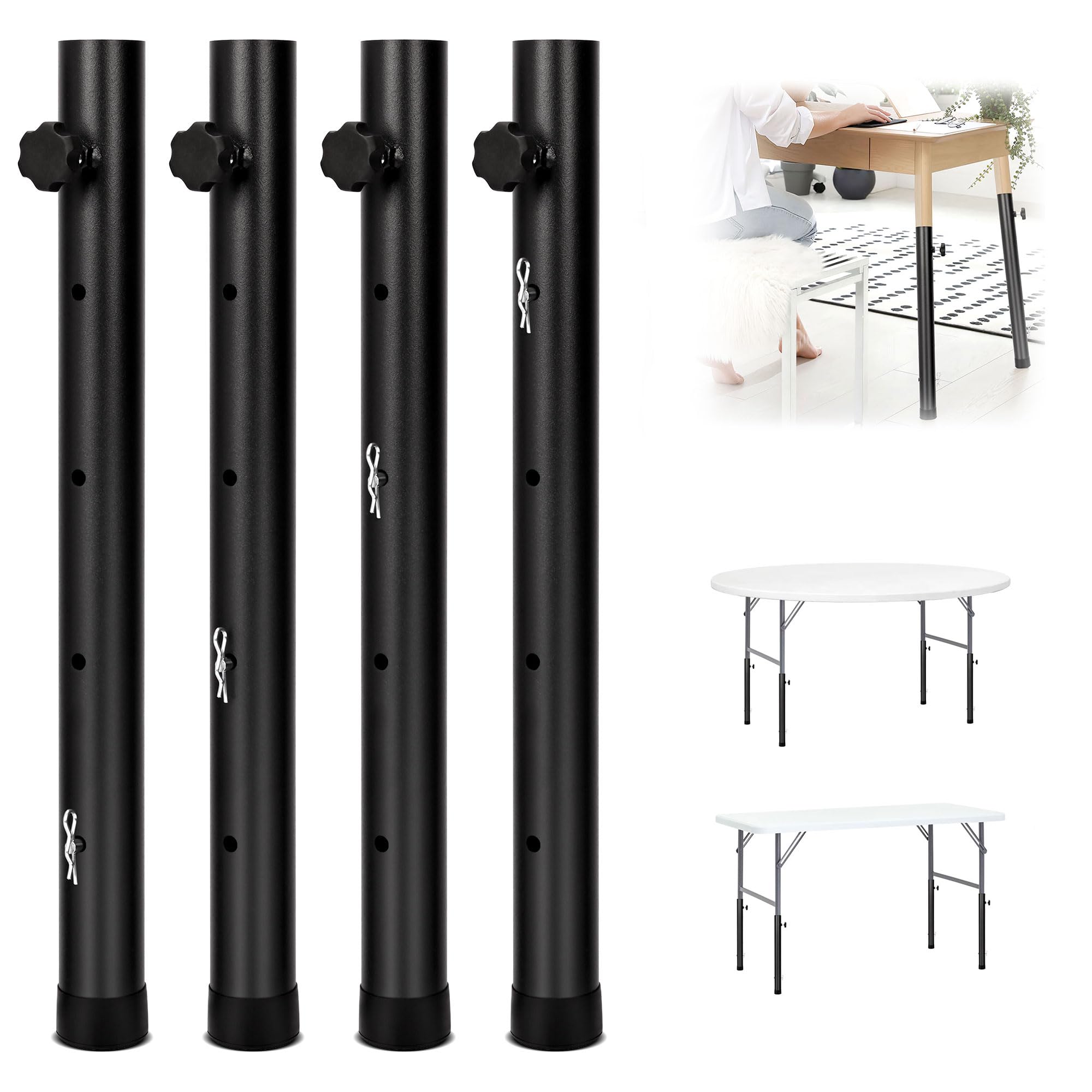 Photo 1 of awagas 4 Pack Table Leg Extenders for Folding Tables, 4 Levels Adjustable Folding Table Leg Risers, Metal Table Leg Extensions for Bent/Straight Legs Folding Table Leg Extensions for RiseTable Height