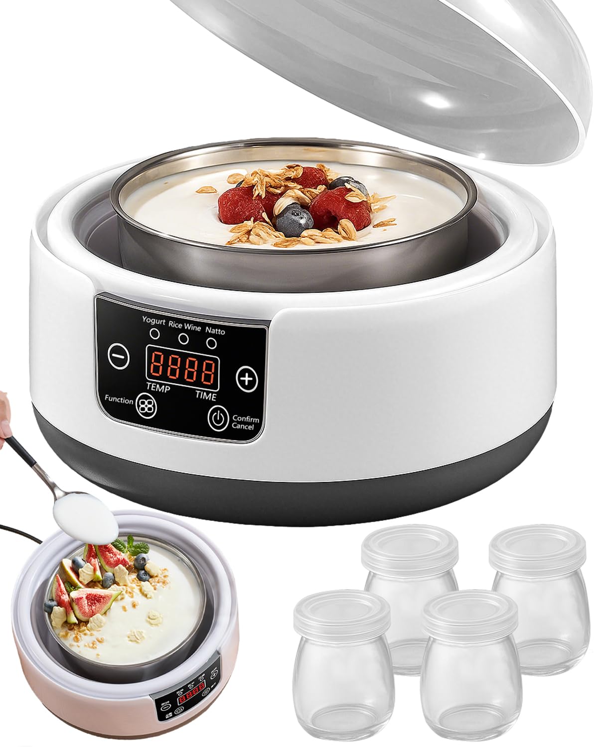 Photo 1 of 36 Hour Yogurt Maker, Automatic Digital Yoghurt Maker with Constant Temperature Control and Timer, Multifunctional Probiotic Yogurt Machine for Home Cheese, Fruit Wine (With 4 Glass Jars 42 Ozs)