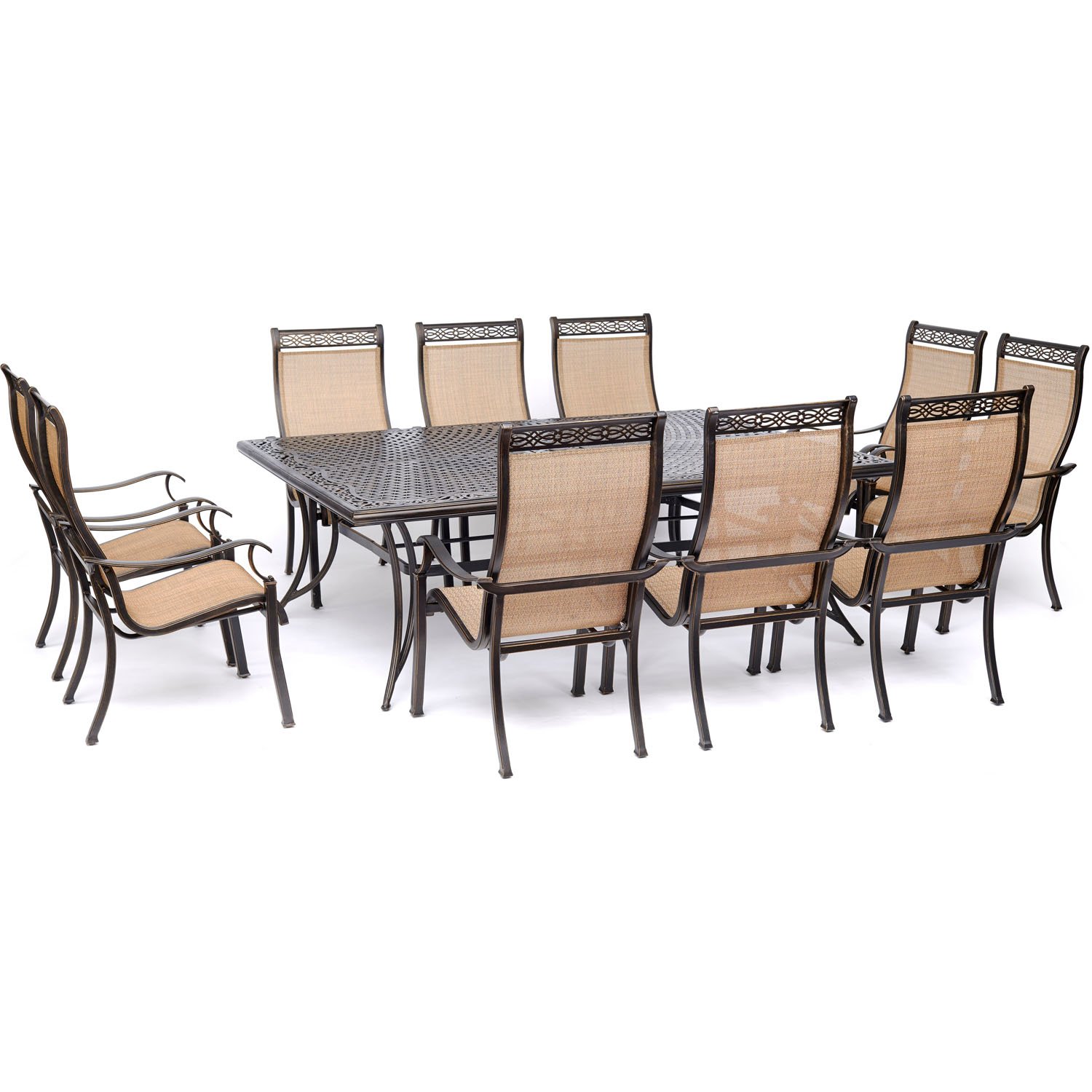 Photo 1 of Hanover Manor 11-Piece Outdoor Dining Set, Rust Resistant Aluminum Patio Dining Set for 10 with Sling Stationary Chairs and Extra Large 60" x 84" Cast-Aluminum Table for Backyard, Deck, Patio, Porch