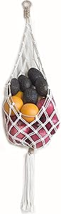 Decocove Hanging Fruit Basket - Boho Basket for Potato, Onion and Fruit Storage - Boho Wall Hanging Decor for Kitchen - Macrame Wall Hanging Basket (Large)