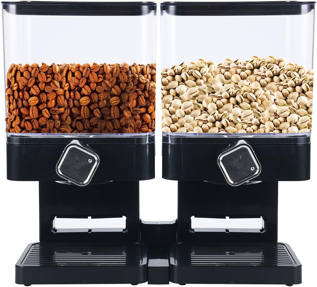 Homend Indispensable Compact Dry Food Dispenser, Dual Control, Dry Food Cereal Dispenser for Cereal Trail Mix Candy Granola Nuts Beans Rice, Black/Chrome: Kitchen & Dining